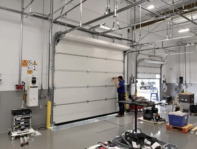 Commercial garage door repair being performed by Scituate Garage Door Repair expert in Scituate