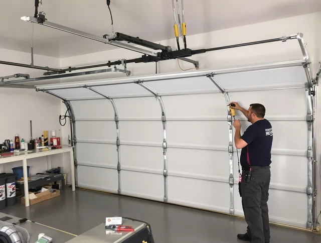 Scituate Garage Door Repair certified technician performing overhead door system repair in Scituate